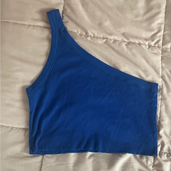 WSLY blue ribbed one shoulder crop top - Picture 4 of 4